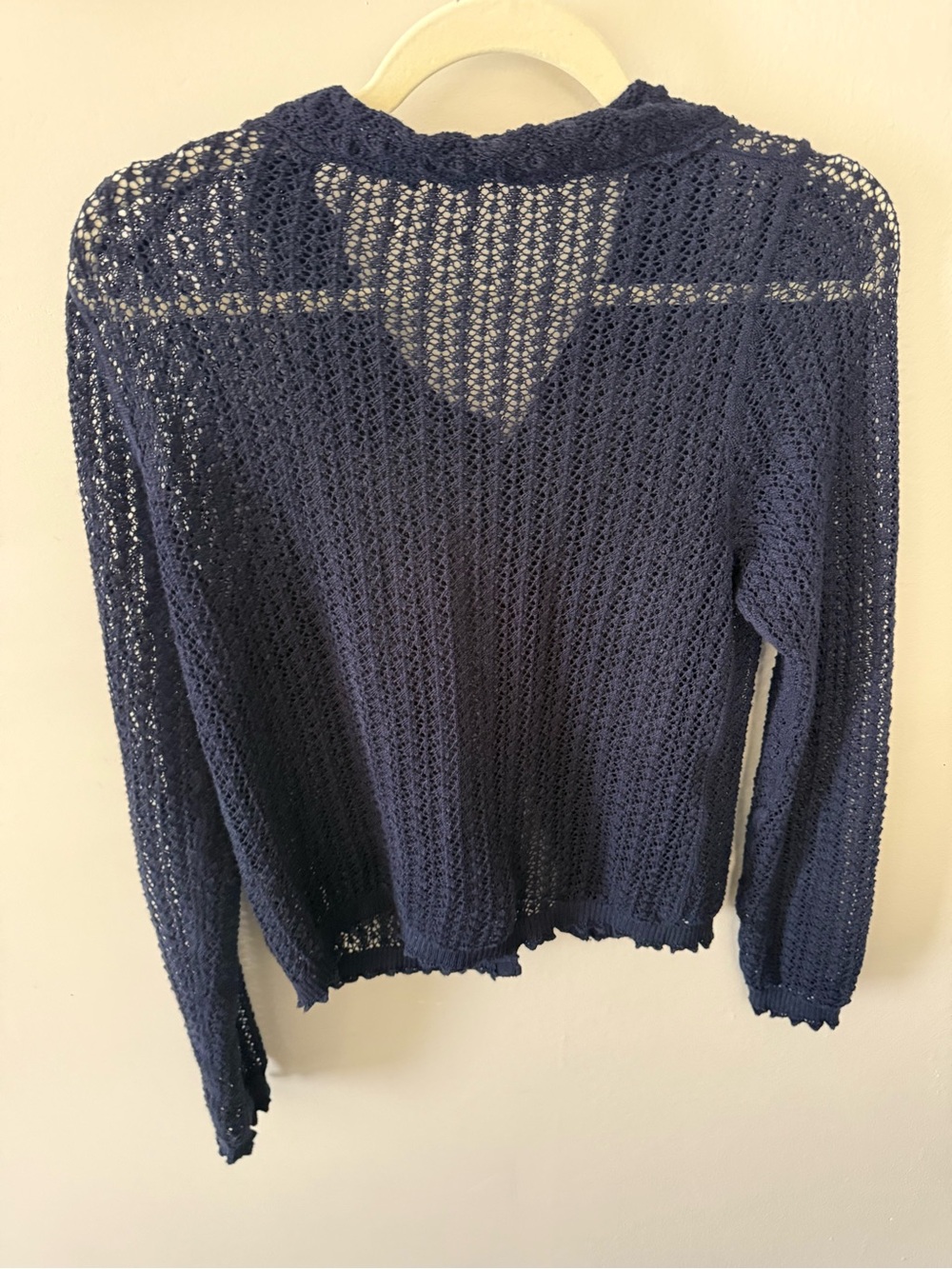 Gap x Doen navy linen blend pointelle cardigan - Picture 3 of 7